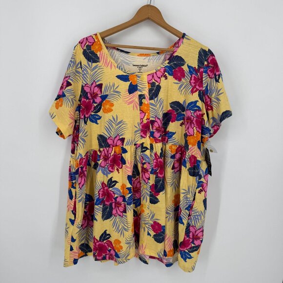 Woman Within Button Front‎ T Shirt Womens Size 2x Henley Empire Waist Floral New - Picture 3 of 8